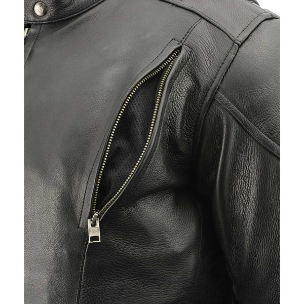 Milwaukee Leather Men's Over Drive Scooter Style Black Vented Leather Motorcycle Jacket - SH1010