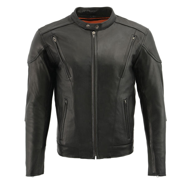 Milwaukee Leather Men's Over Drive Scooter Style Black Vented Leather Motorcycle Jacket - SH1010