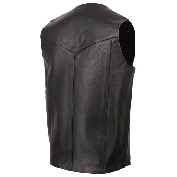 Milwaukee Leather SH1310Tall Men's Black Leather Classic V-Neck Motorcycle Rider Vest w/ Snap Button Closure