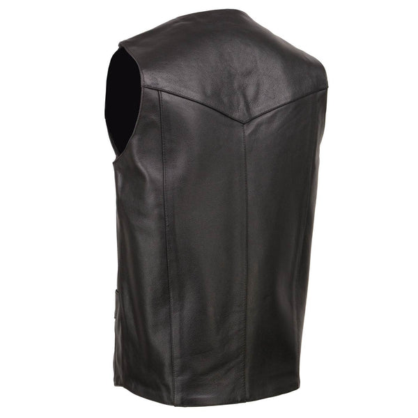Milwaukee Leather SH1310Tall Men's Black Leather Classic V-Neck Motorcycle Rider Vest w/ Snap Button Closure