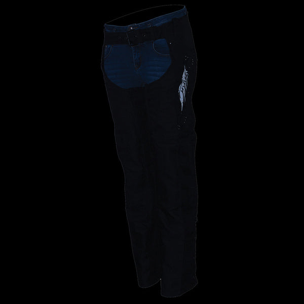 Milwaukee Leather SH1956 Women's 'Winged' Solid Black Textile Chaps