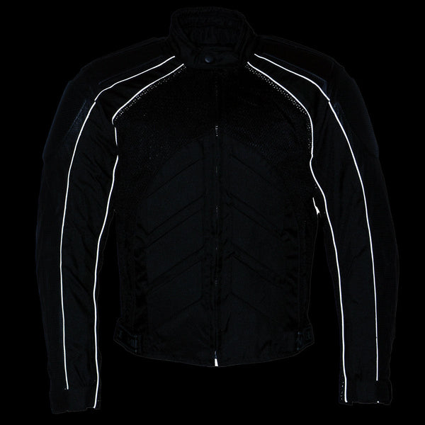 NexGen SH2153 Men's Black and Orange CE Armored Motorcycle Textile and Leather Combo Jacket