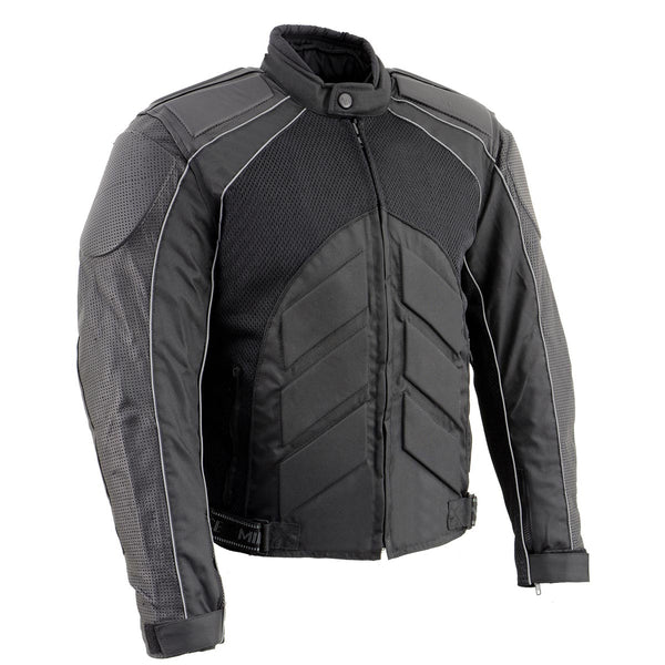NexGen SH2153 Men's Black and Blue CE Armored Motorcycle Textile and Leather Combo Jacket