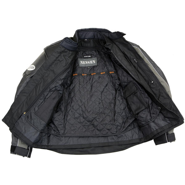 NexGen SH2153 Men's Black and Orange CE Armored Motorcycle Textile and Leather Combo Jacket