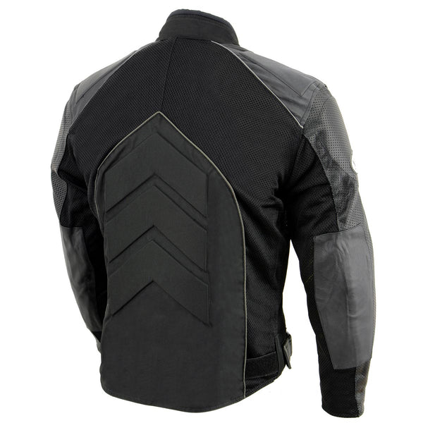 NexGen SH2153 Men's Black and Orange CE Armored Motorcycle Textile and Leather Combo Jacket