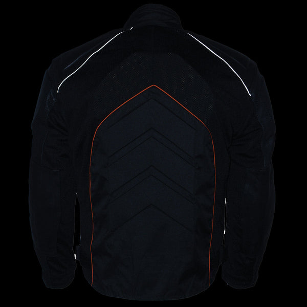 NexGen SH2153 Men's Black and Orange CE Armored Motorcycle Textile and Leather Combo Jacket
