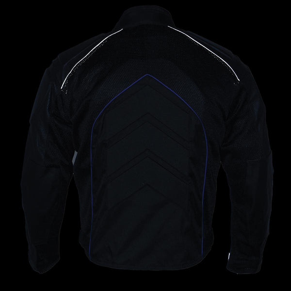 NexGen SH2153 Men's Black and Blue CE Armored Motorcycle Textile and Leather Combo Jacket