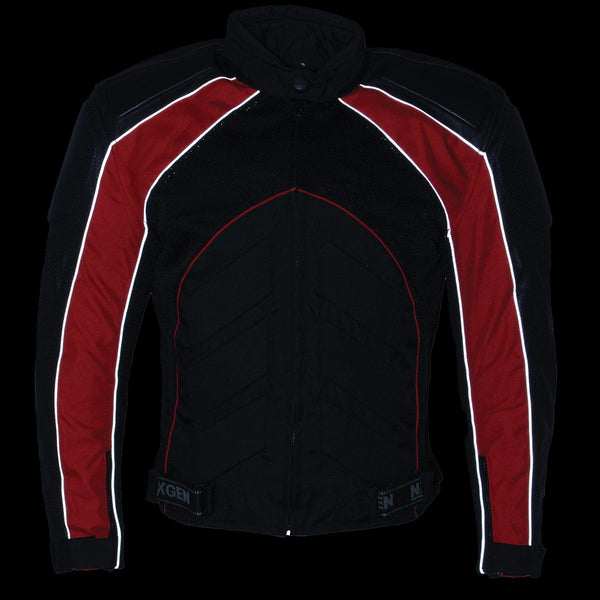 NexGen SH2153 Men's Combo Black and Red Armored Leather and Textile with Mesh Moto Jacket
