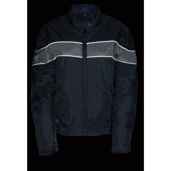 Milwaukee Leather SH2261 Women's Lightweight Black and Grey Textile Motorcycle Jacket with Reflective Piping