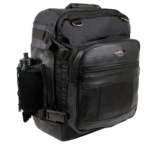 Milwaukee Leather SH54001 Medium Black Leather and Textile Motorcycle Cruiser Sissy Bar Bag Back-Pack