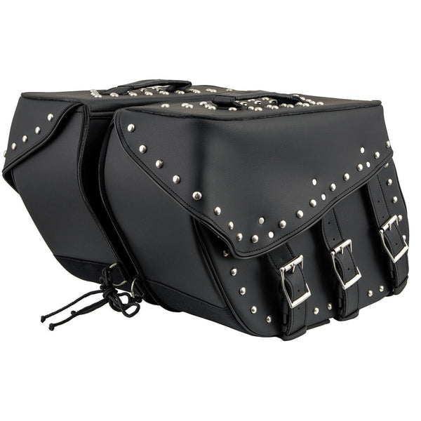Milwaukee Leather SH551ZB Black PVC Zip Off Chrome Studded Motorcycle Saddlebag