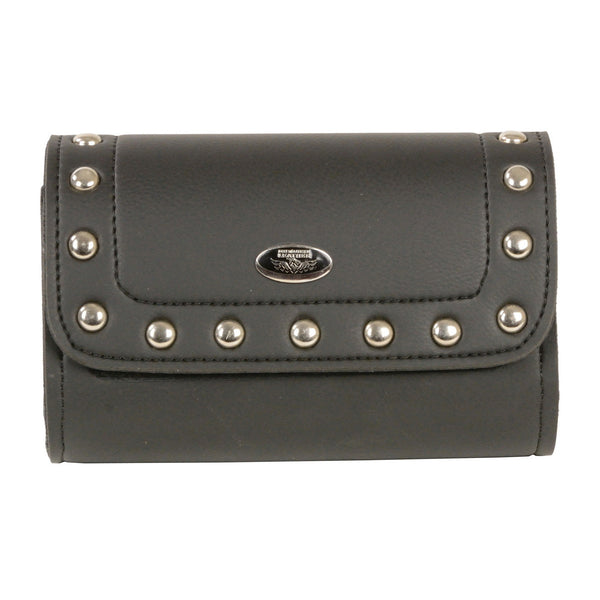 Milwaukee Leather SH63202 Black Motorcycle PVC Small Studded Windshield Bag with Self FastenerClosure
