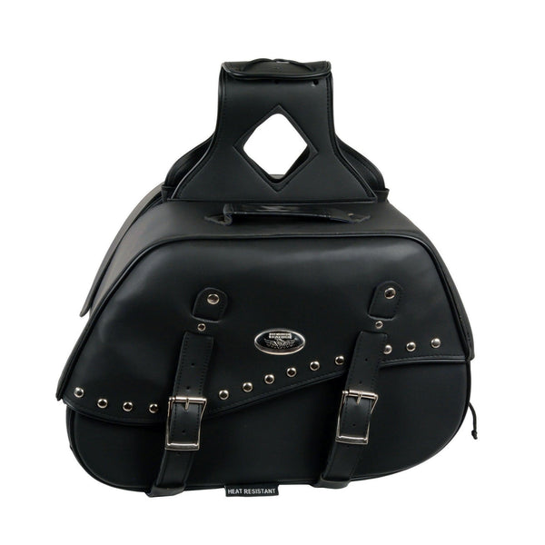 Milwaukee Leather SH655ZB Black Zip-Off Two Buckle Extended Lid Studded PVC Throw Over Motorcycle Saddlebags (19X12X7X20)