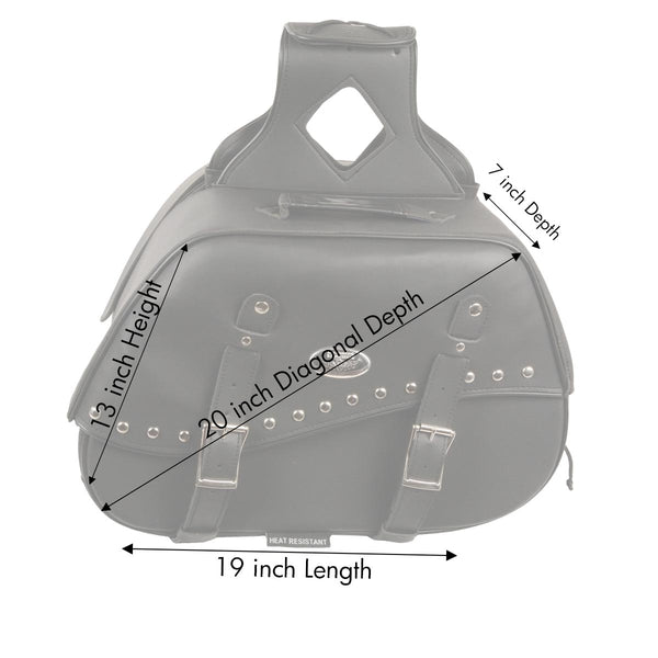 Milwaukee Leather SH652ZB Black Zip-Off Triple Buckle PVC Throw Over Motorcycle Saddlebags with Studs (18X11X7X19)