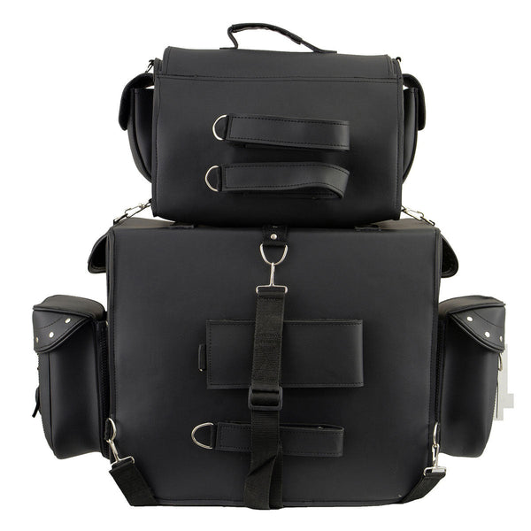 Milwaukee Leather SH660 Large Black 2-Piece PVC Motorcycle Touring Bag Pack