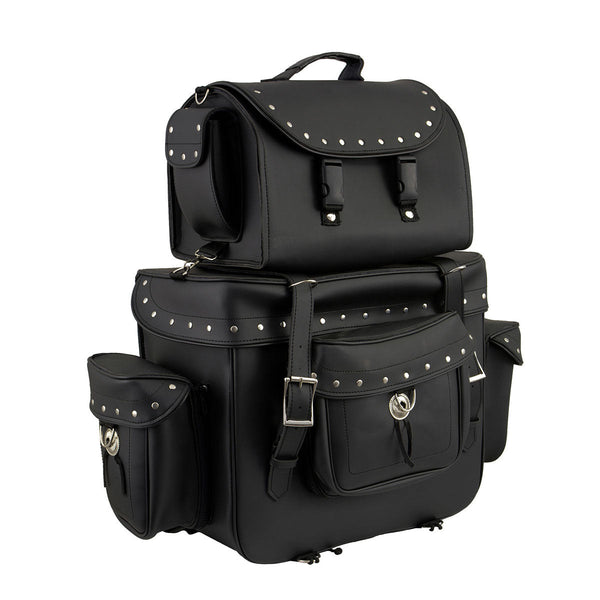 Milwaukee Leather SH660 Large Black 2-Piece PVC Motorcycle Touring Bag Pack
