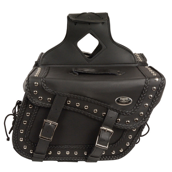 Milwaukee Leather SH66401ZB Black Large 'Studded and Braided' Zip-Off PVC Throw Over Motorcycle Saddlebags