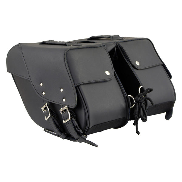Milwaukee Leather SH66901ZB Medium Size Black PVC 2-Strap Throw Over Saddlebags w/ Reflective Piping