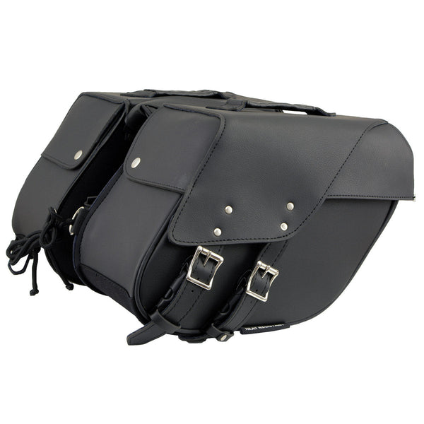 Milwaukee Leather SH66901ZB Medium Size Black PVC 2-Strap Throw Over Saddlebags w/ Reflective Piping