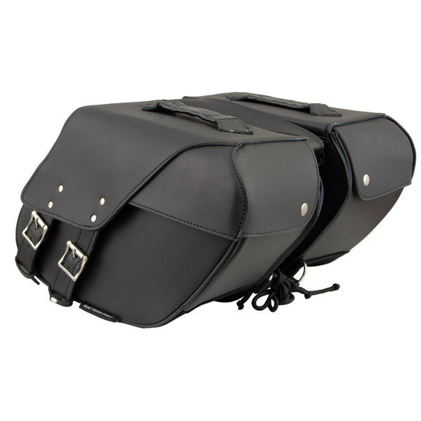 Milwaukee Leather SH66901ZB Medium Size Black PVC 2-Strap Throw Over Saddlebags w/ Reflective Piping