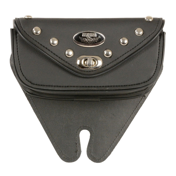 Milwaukee Leather Performance SH67103 Black Small Single Pocket Studded Windshield Mount Bag with Turn Clasp