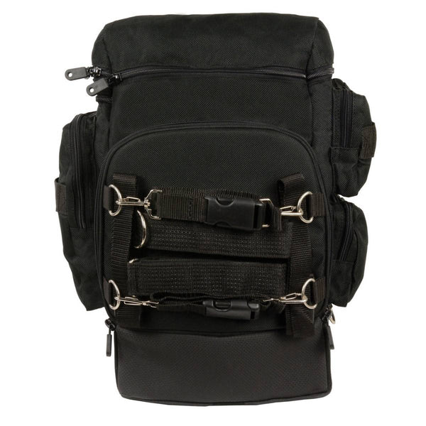 Milwaukee Leather SH688 Large Black Retractable Nylon Sissy Bar Motorcycle Bag with Luggage Handle