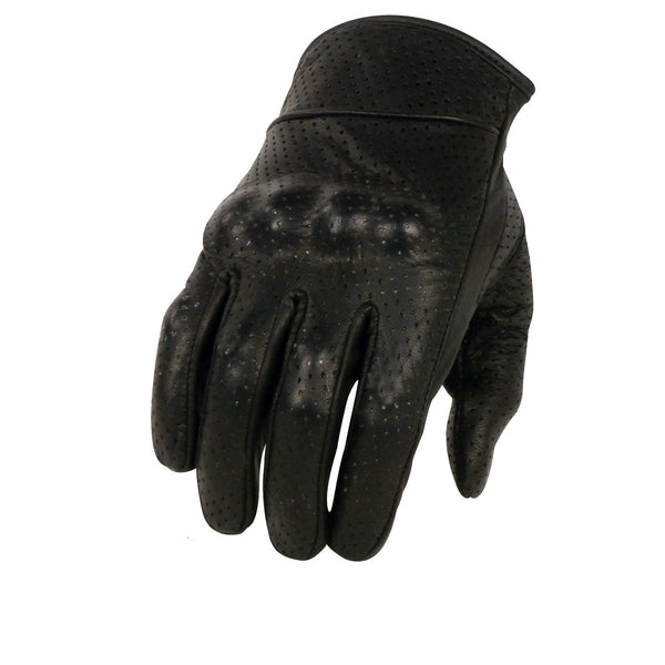 Milwaukee Leather SH812 Men's Black Perforated Leather Motorcycle Riders Gloves w/ Knuckle Protection