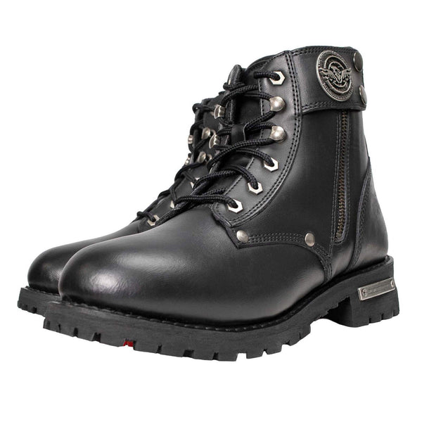 Milwaukee Leather Men's Sprocket Black Leather Lace-Up Motorcycle Boots - MBM9012
