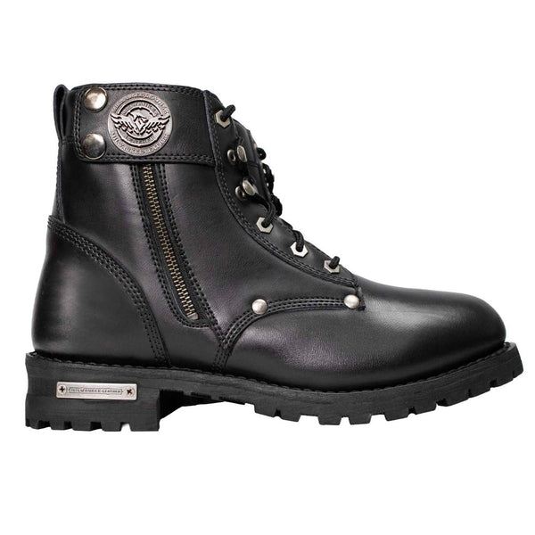 Milwaukee Leather Men's Sprocket Black Leather Lace-Up Motorcycle Boots - MBM9012