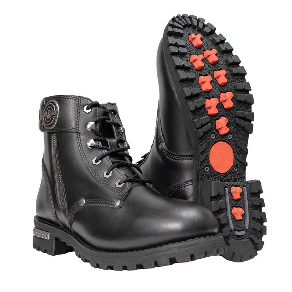 Milwaukee Leather Men's Sprocket Black Leather Lace-Up Motorcycle Boots - MBM9012