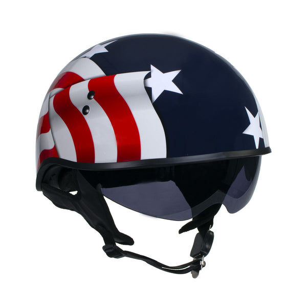 Hot Leathers T72 Blue Flag Advanced DOT Motorcycle Half Helmet Biker w/ Drop Down Visor