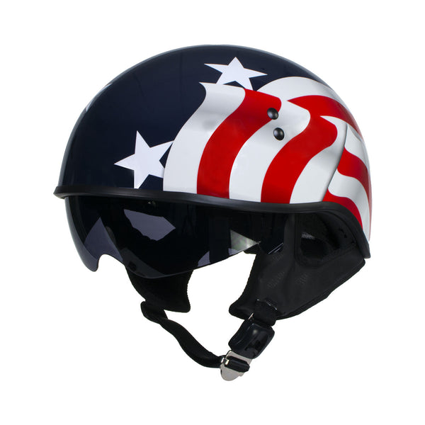 Hot Leathers T72 Blue Flag Advanced DOT Motorcycle Half Helmet Biker w/ Drop Down Visor