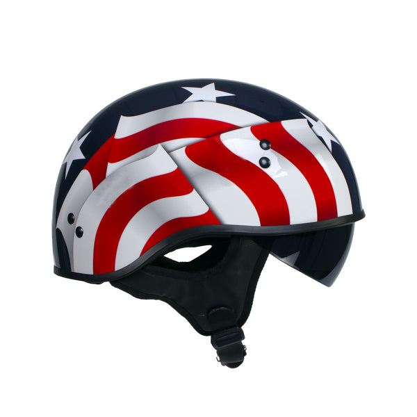 Hot Leathers T72 Blue Flag Advanced DOT Motorcycle Half Helmet Biker w/ Drop Down Visor
