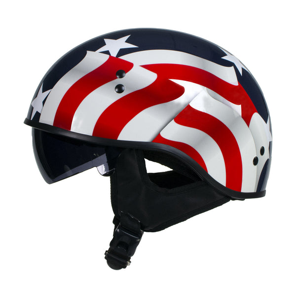 Hot Leathers T72 Blue Flag Advanced DOT Motorcycle Half Helmet Biker w/ Drop Down Visor