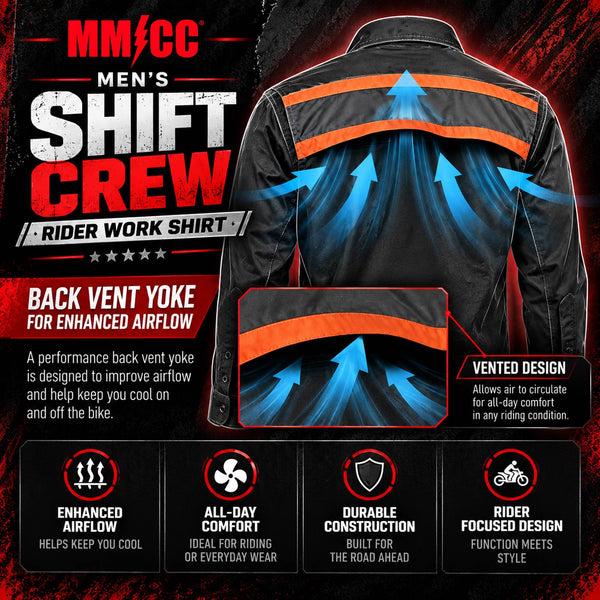 MMCC Men's Shift Crew Long Sleeve Vented Mechanic Shop Shirt - MMC16156