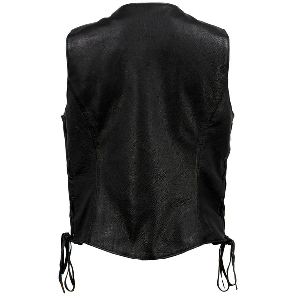 Milwaukee Leather USA MADE MLVSL5002 Women's Black Kitten Leather Motorcycle Vest with Side Laces