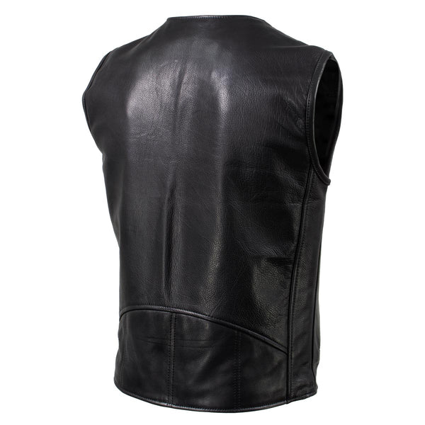 Milwaukee Leather USA MADE MLVSM5009 Men's Black Slinger V-Neck Motorcycle Premium Leather Zippered Vest