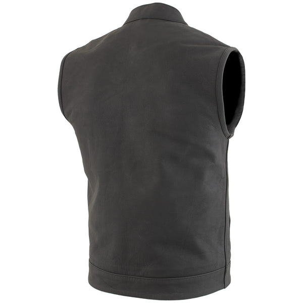 Milwaukee Leather Men's Barrage Flat Black Leather Motorcycle Club Style Vest - LKM3790