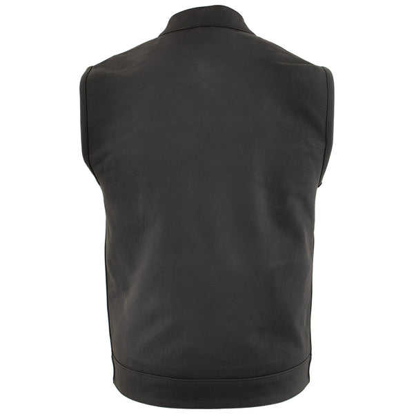 Milwaukee Leather Men's Barrage Flat Black Leather Motorcycle Club Style Vest - LKM3790