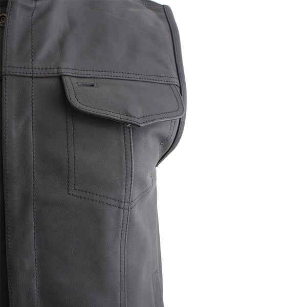 Milwaukee Leather Men's Barrage Flat Black Leather Motorcycle Club Style Vest - LKM3790