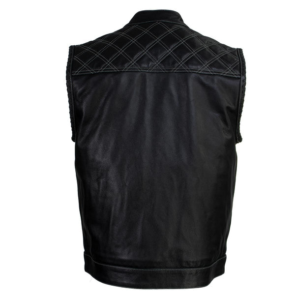 Milwaukee Leather LKM3784 Men's Classic Black Leather Motorcycle Rider Vest Stars and Stripes Design w/ USA Flag Liner