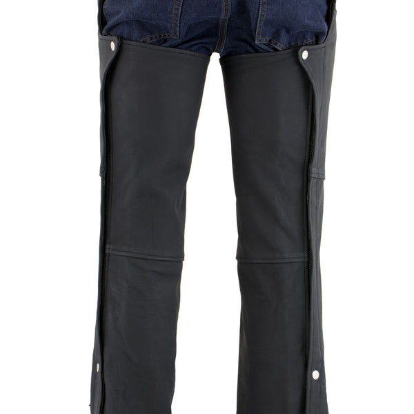 Milwaukee Leather LKM5717 Men's Flat Black Premium Leather Motorcycle Rider Biker Chaps w/ Jean Pockets