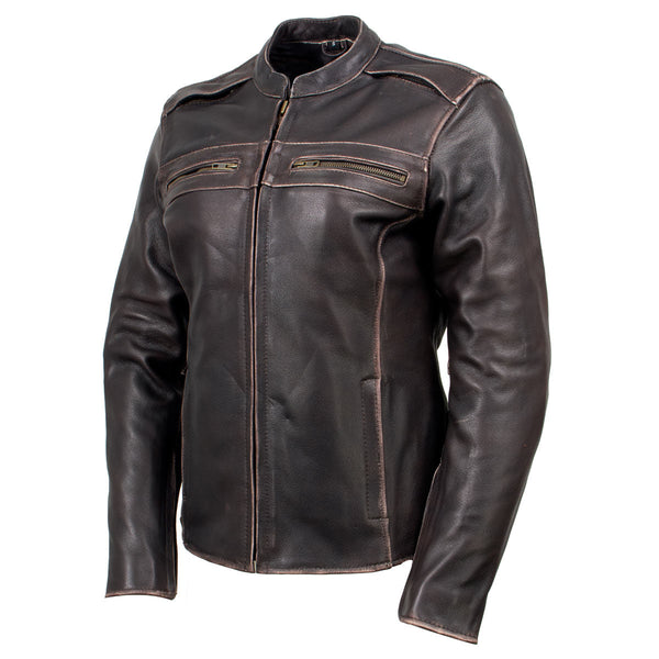 Milwaukee Leather LKL27006 Women's Premium Distress Brown Leather Motorcycle Biker Jacket w/ CE Armor Protection