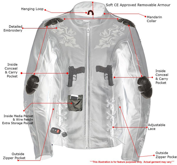 Milwaukee Leather LKL27008 Women's Premium Black Leather Motorcycle Rider Jacket with CE Armor Protection