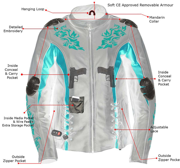 Milwaukee Leather LKL27003 Women's Premium Black and Red Leather Embroidered Jacket with CE Armor Protection