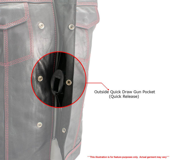 Milwaukee Leather Men's Redline Ledger Club‑Style Motorcycle Premium Leather Vest w/ Red Stitching LKM3788