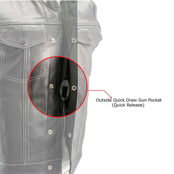 Milwaukee Leather LKM3781 Men's Black Premium Leather Motorcycle Biker Rider Vest w/ White Stitching and Paisley Liner
