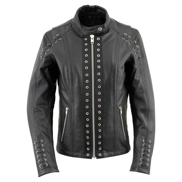 Milwaukee Leather LKL27007 Women's Premium Black Motorcycle Riders Leather Jacket w/ Zip-Out Liner