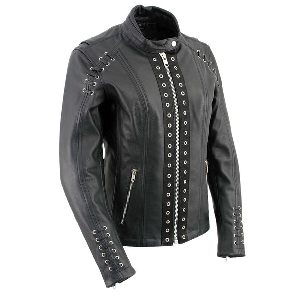 Milwaukee Leather LKL27007 Women's Premium Black Motorcycle Riders Leather Jacket w/ Zip-Out Liner