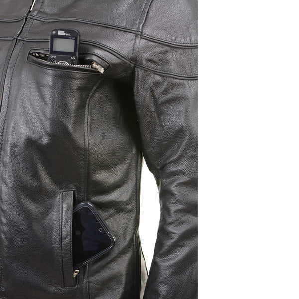 Milwaukee Leather LKL27008 Women's Premium Black Leather Motorcycle Rider Jacket with CE Armor Protection